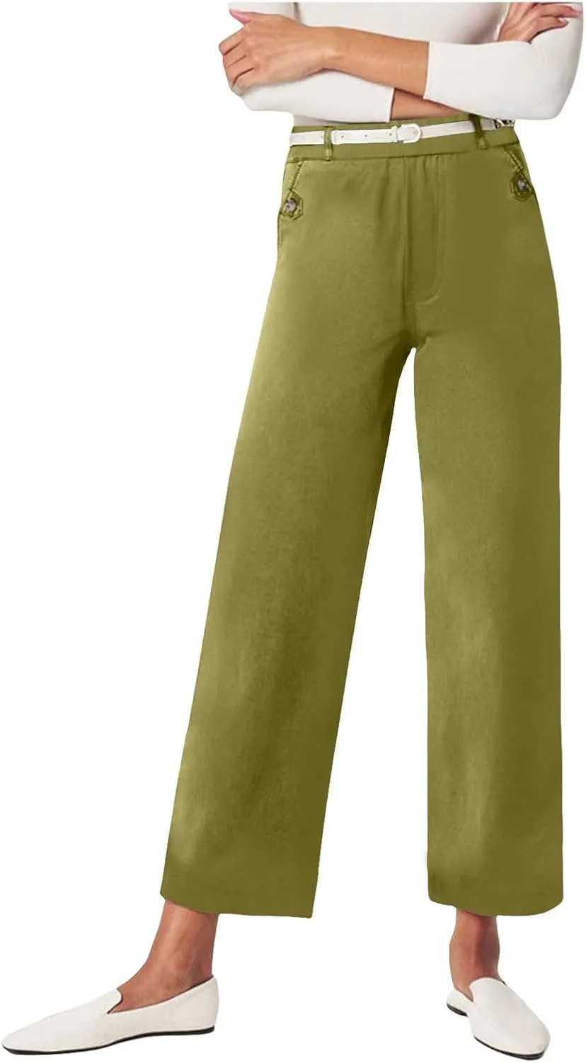 Womens Linen Summer Y2K Streetwear Palazzo Pants Elastic Waist Wide Leg Plus Size Trousers Travel