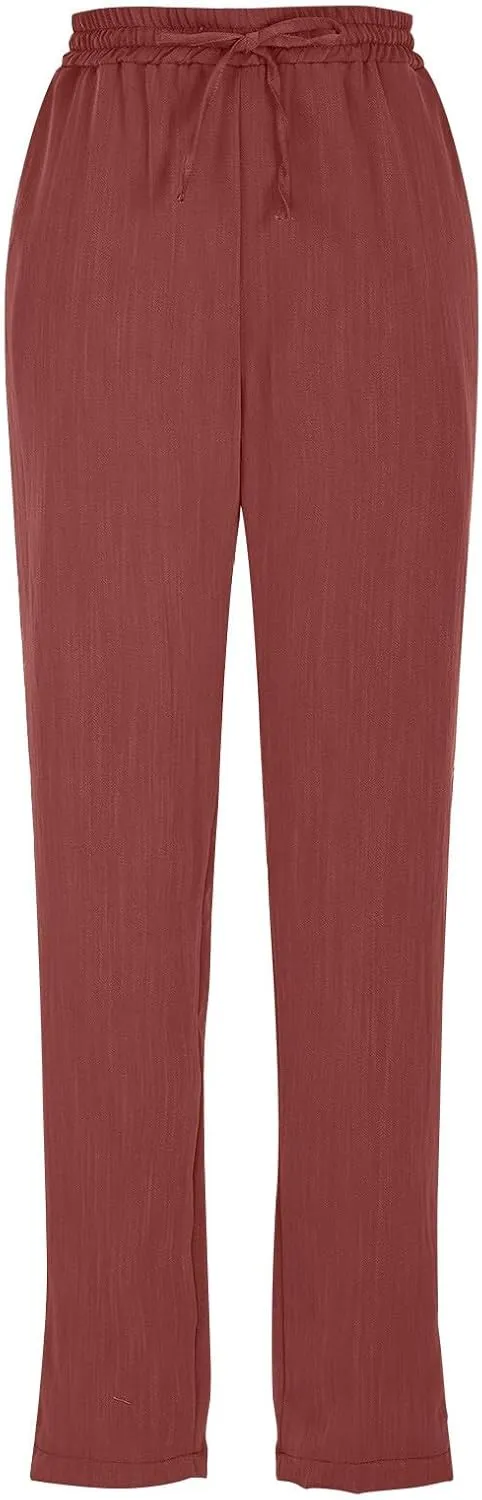 Womens Pants, Straight Leg Casual Pants Linen Everyday Peasant Solid Color Wide