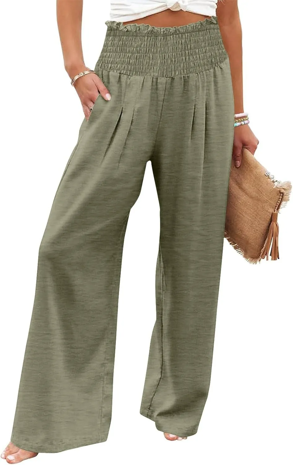 Women's Pants Summer High Waisted Wide Leg Trousers Loose Cotton Linen Palazzo Pant Casual Slacks Vacation Outfits