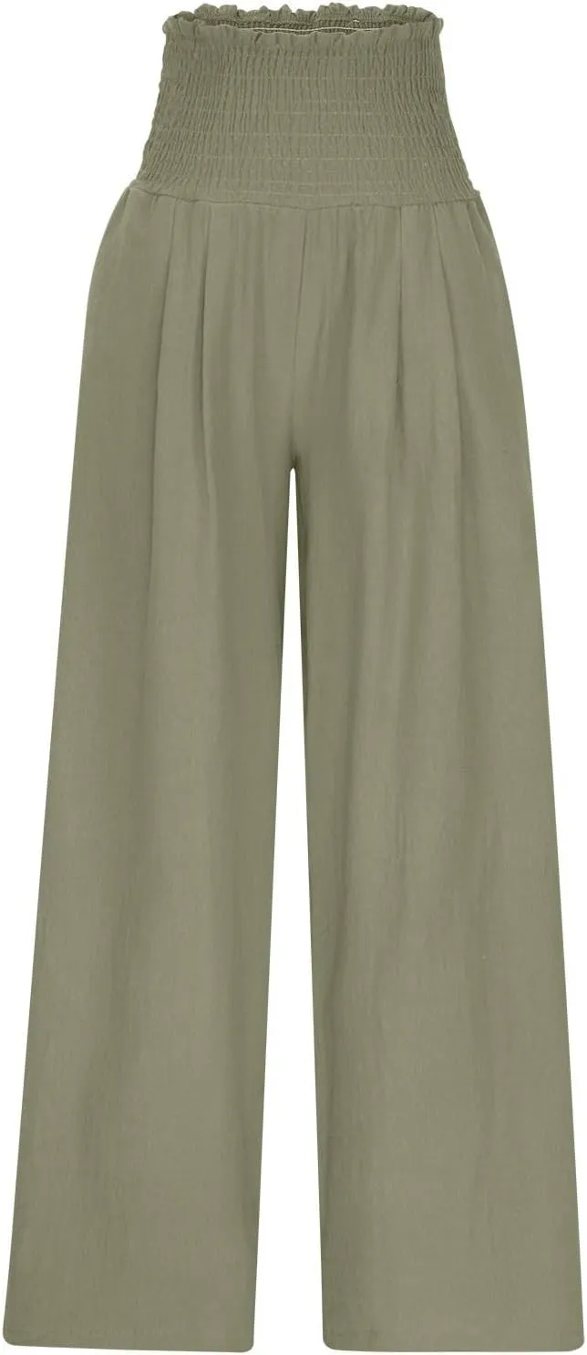Women's Pants Summer High Waisted Wide Leg Trousers Loose Cotton Linen Palazzo Pant Casual Slacks Vacation Outfits