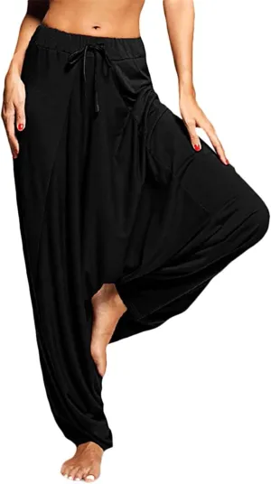 Women's Sexy Sport Wide Leg Pants Floral Print Lace Up Loose High Waist Palazzo Flared Trousers
