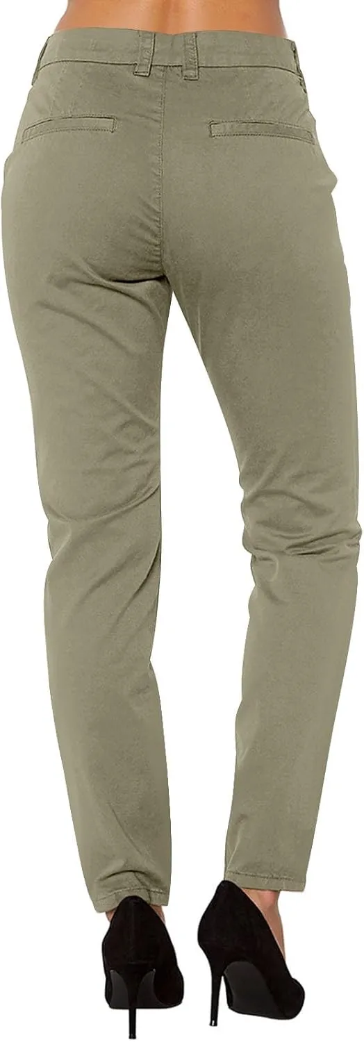 Women's Slim Fit Cargo Pant Work Pants Summer High Waisted Solid Button-On Business Casual Tight Trousers with Pockets