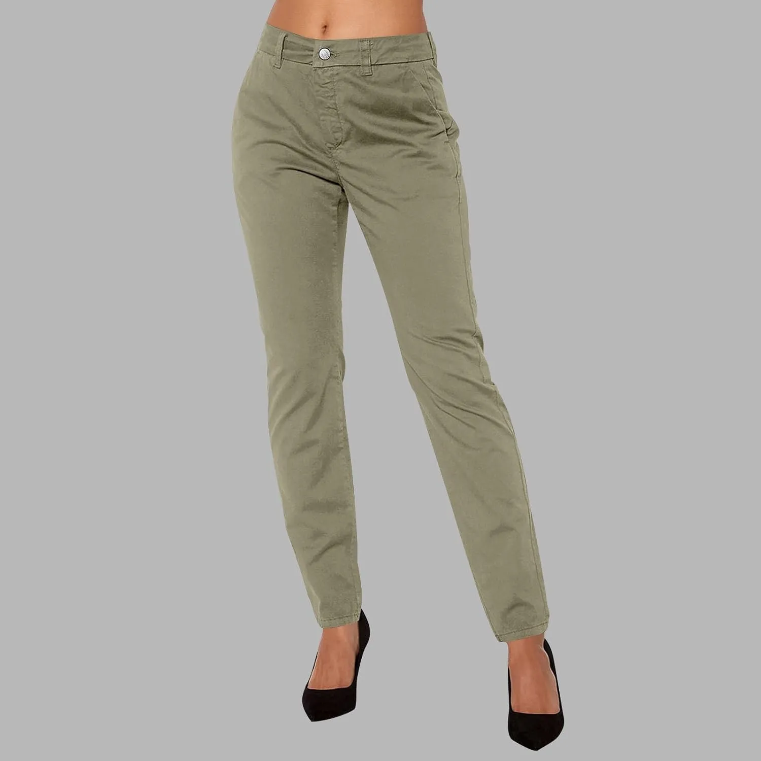 Women's Slim Fit Cargo Pant Work Pants Summer High Waisted Solid Button-On Business Casual Tight Trousers with Pockets