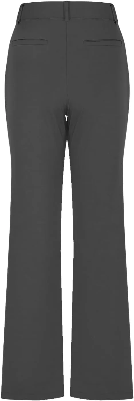 Womens Suit Pants Casual Elastic High Waist Button Wide Leg Pants Businenss Solid Color Bootcut Trouser with Pockets