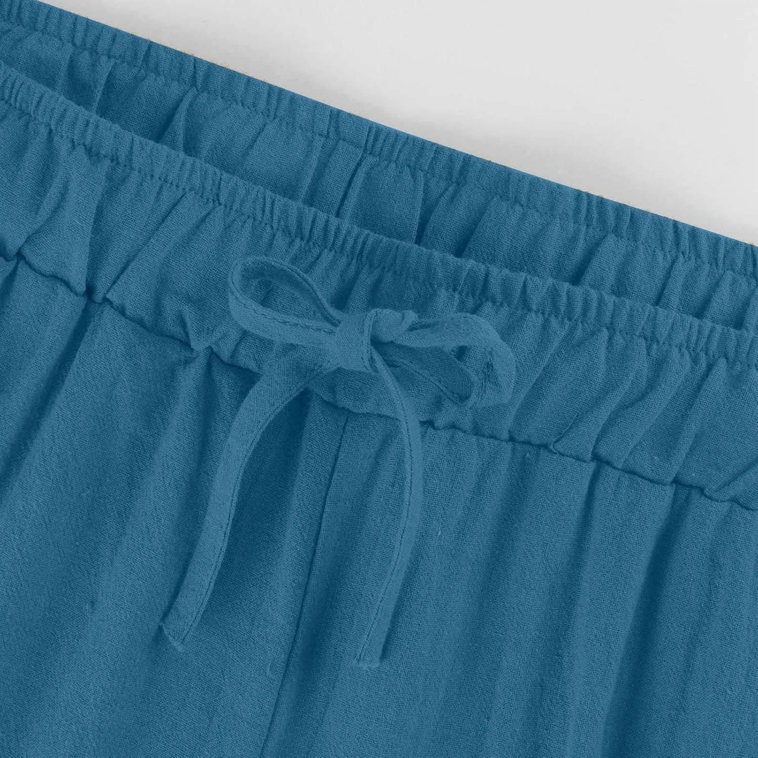 Women's Summer Drawstring Waist Wide Leg Loose Cotton Linen Palazzo Pants Drawstring Casual Trousers Plus Size