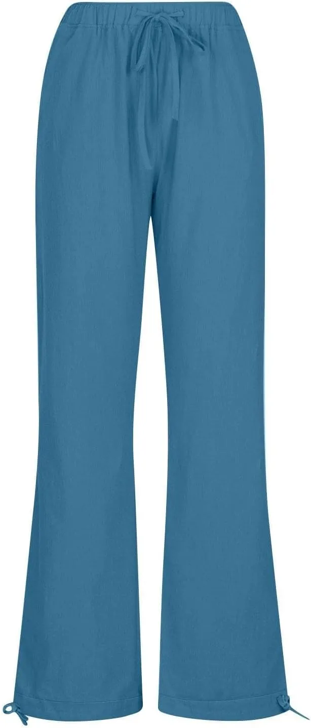 Women's Summer Drawstring Waist Wide Leg Loose Cotton Linen Palazzo Pants Drawstring Casual Trousers Plus Size
