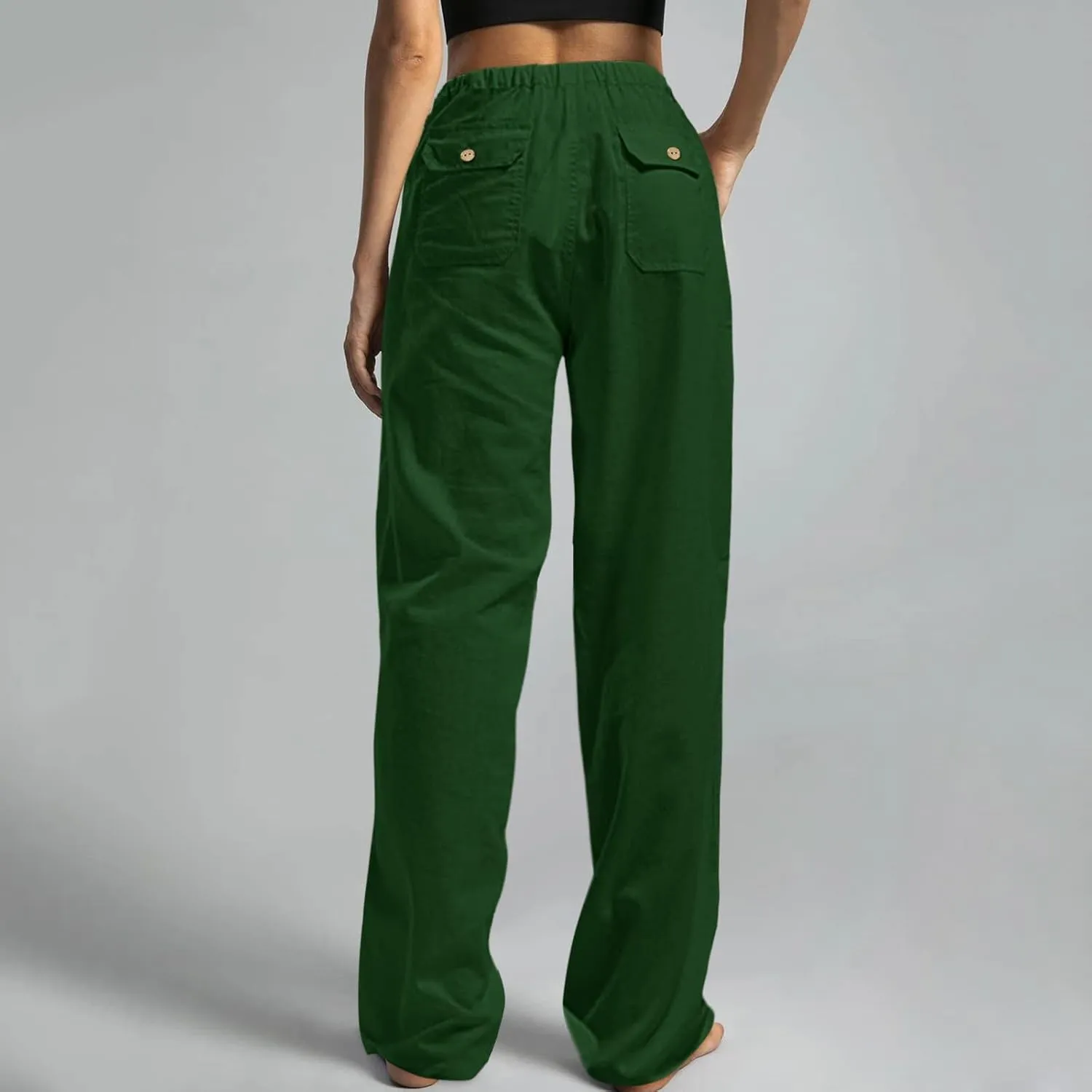 Womens Summer Linen Pants Casual High Waisted Loose Lightweight Pants Wide Leg Slacks Baggy Drawstring Stretchy Trousers