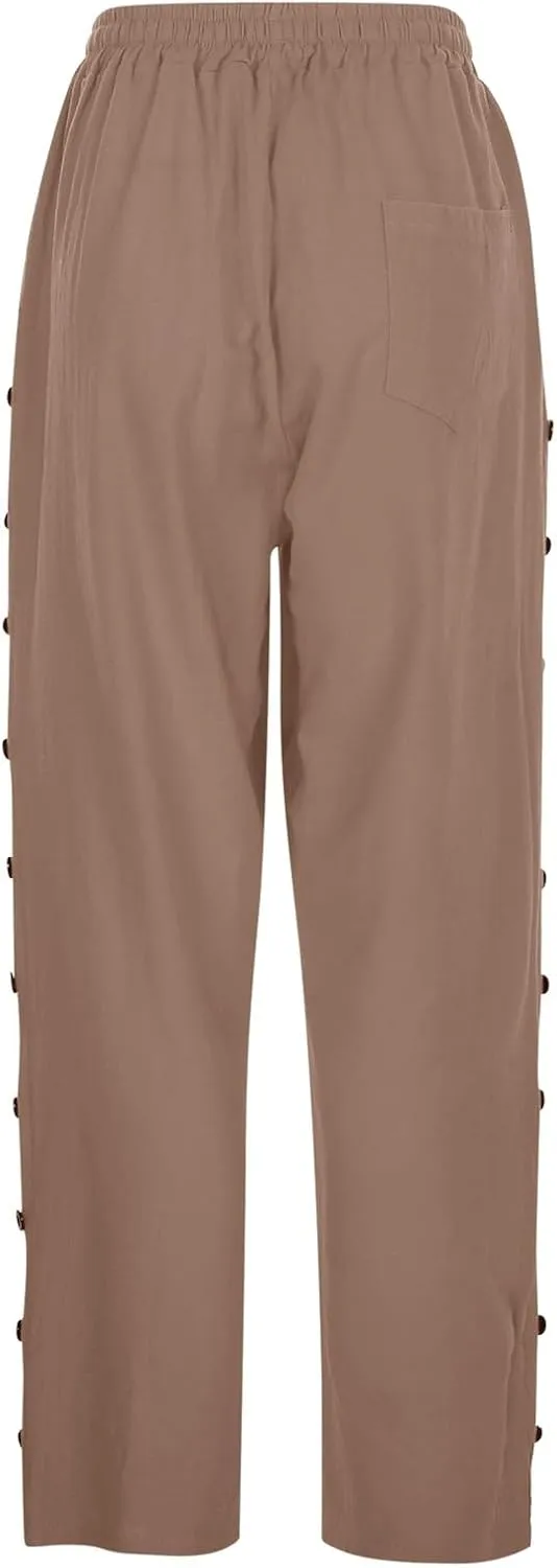 Womens Summer Mix Linen Capri Pants Cropped Trousers Petite Summer Beachwear Linen Capri Pants for Women Cotton