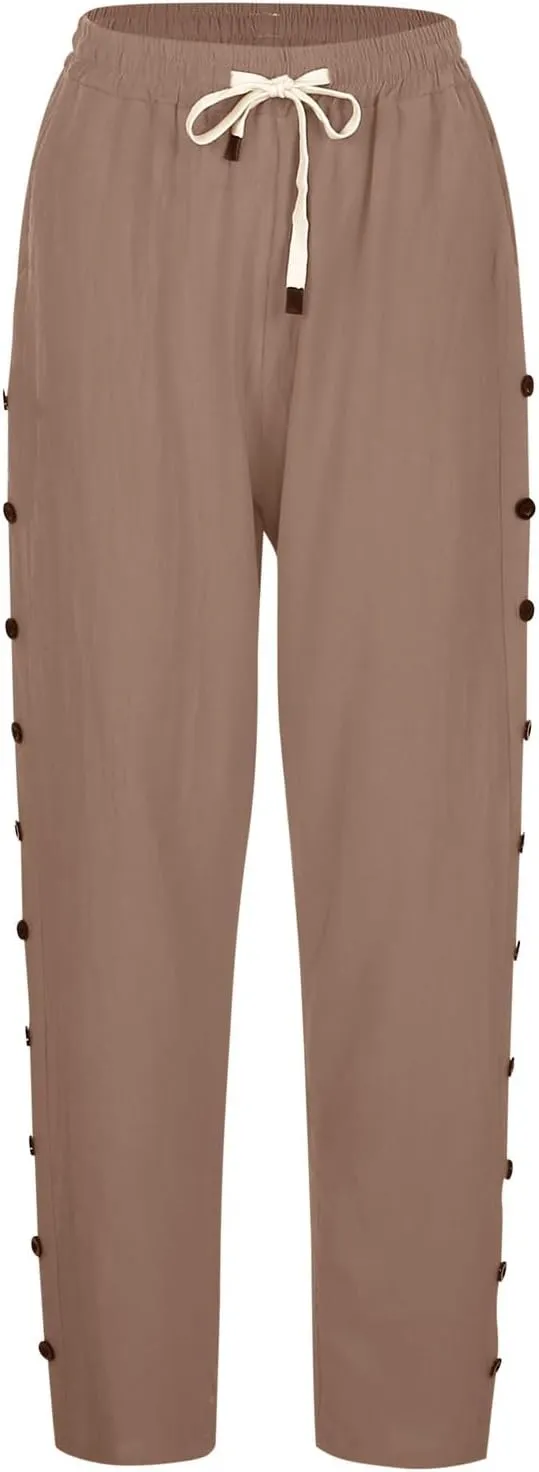 Womens Summer Mix Linen Capri Pants Cropped Trousers Petite Summer Beachwear Linen Capri Pants for Women Cotton