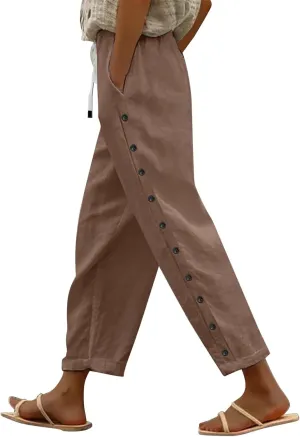 Womens Summer Mix Linen Capri Pants Cropped Trousers Petite Summer Beachwear Linen Capri Pants for Women Cotton