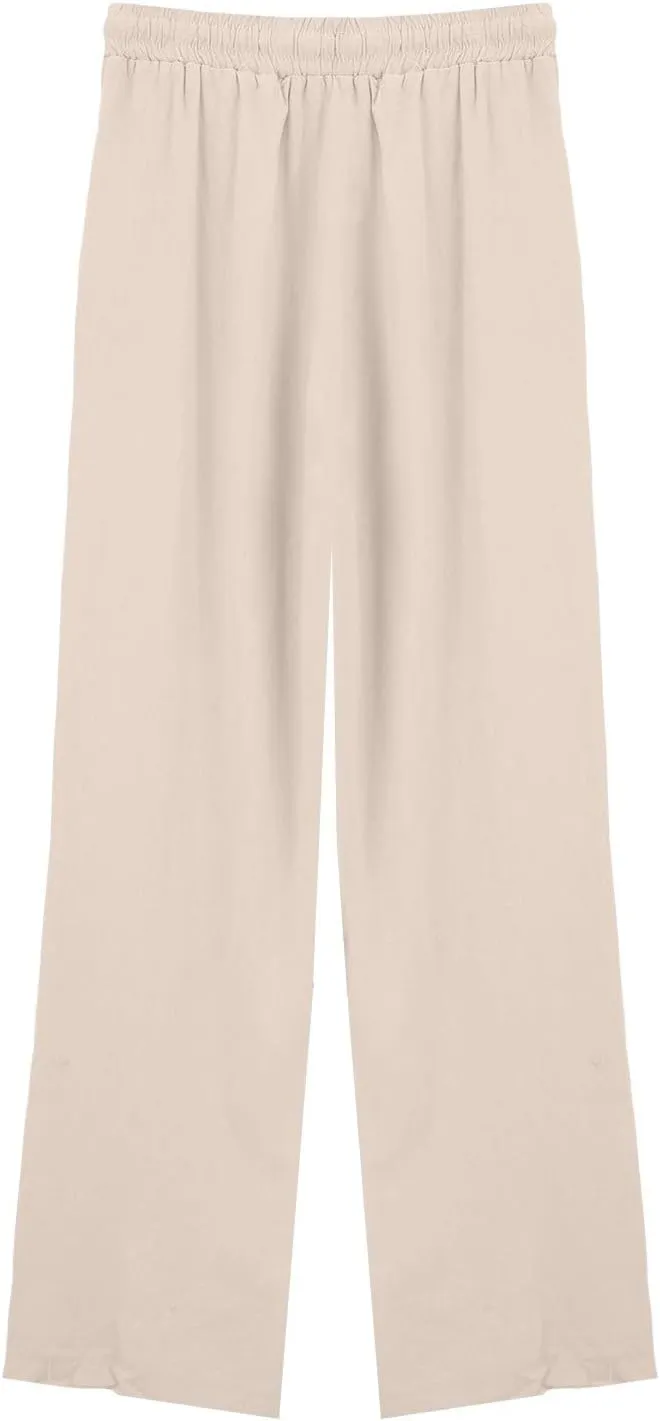 Women's Summer Pants Cotton Linen Drawstring Straight Leg Trousers Summer Lightweight Breahable Joggers Casual Pants