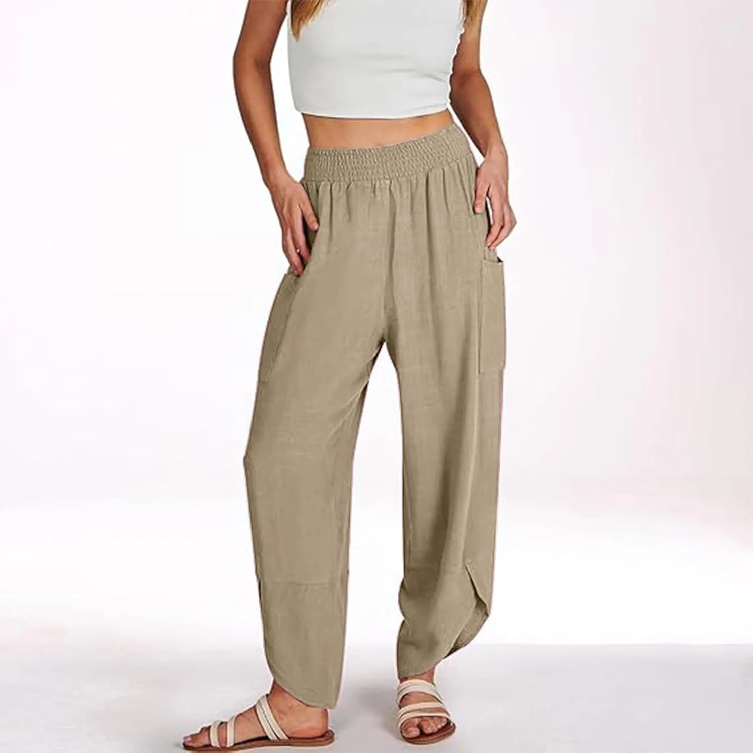 Women's Wide Leg Palazzo Capri Pants Summer Casual Loose High Waisted Lounge Capris Flowy Cropped Beach Work Trousers