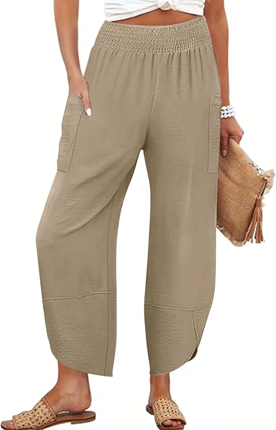 Women's Wide Leg Palazzo Capri Pants Summer Casual Loose High Waisted Lounge Capris Flowy Cropped Beach Work Trousers