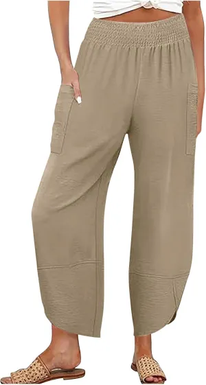 Women's Wide Leg Palazzo Capri Pants Summer Casual Loose High Waisted Lounge Capris Flowy Cropped Beach Work Trousers