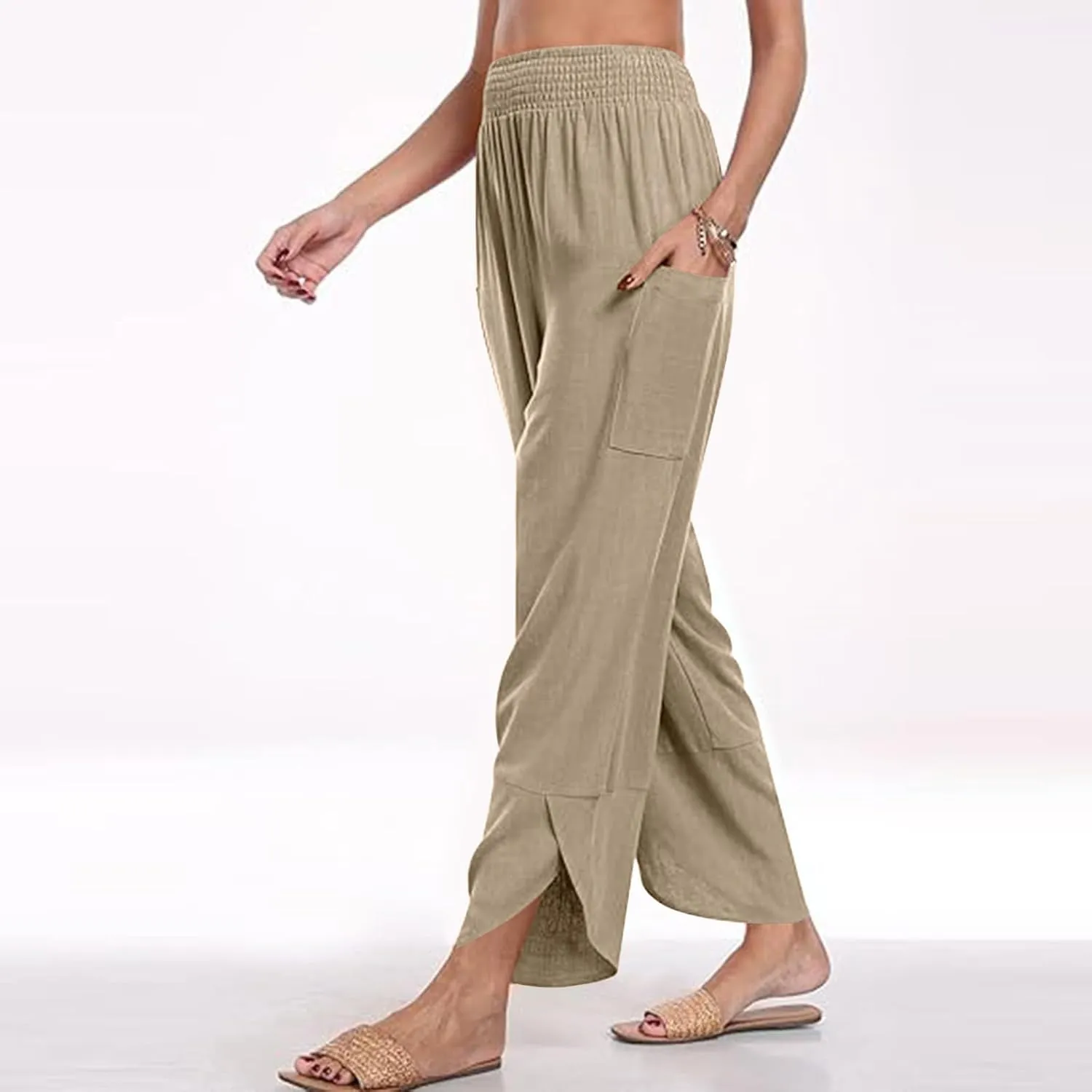Women's Wide Leg Palazzo Capri Pants Summer Casual Loose High Waisted Lounge Capris Flowy Cropped Beach Work Trousers