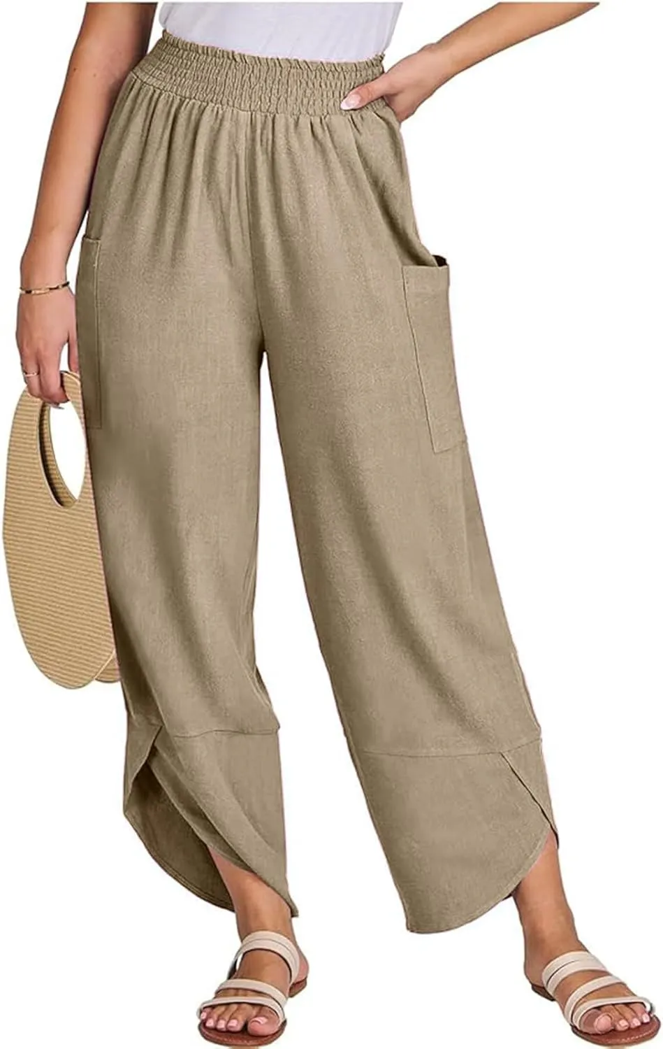 Women's Wide Leg Palazzo Capri Pants Summer Casual Loose High Waisted Lounge Capris Flowy Cropped Beach Work Trousers
