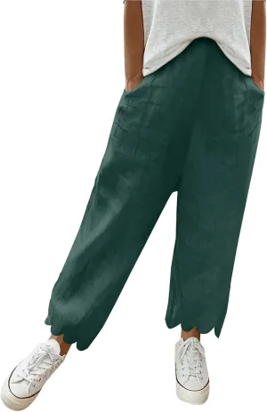Womens Wide Leg Pants Drawstring Elastic High Waisted Palazzo with Pockets Beachwear Lightweight Elastic Waist Pants