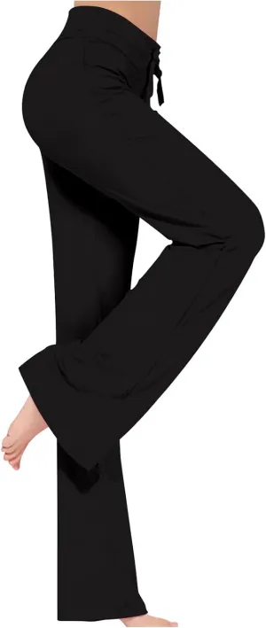 Womens Wide Leg Yoga Pants High Waist Tummy Control Loose Comfy Lounge Trousers Bootcut Drawstring Workout Leggings