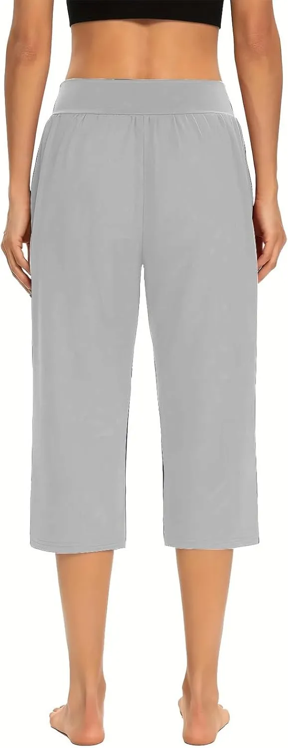 Women's Yoga Pant with Pockets Elastic High Waist Cropped Trousers Comfy Straight Leg Capris Joggers Workout Gym