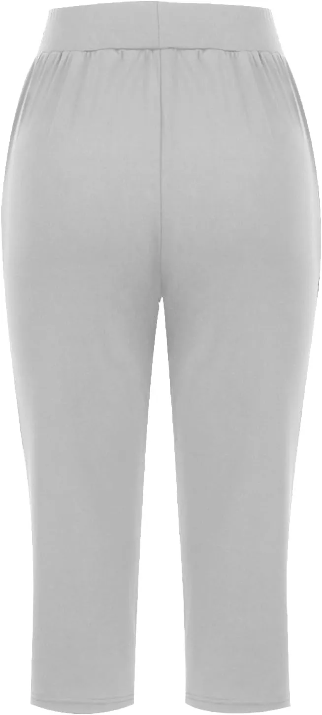 Women's Yoga Pant with Pockets Elastic High Waist Cropped Trousers Comfy Straight Leg Capris Joggers Workout Gym