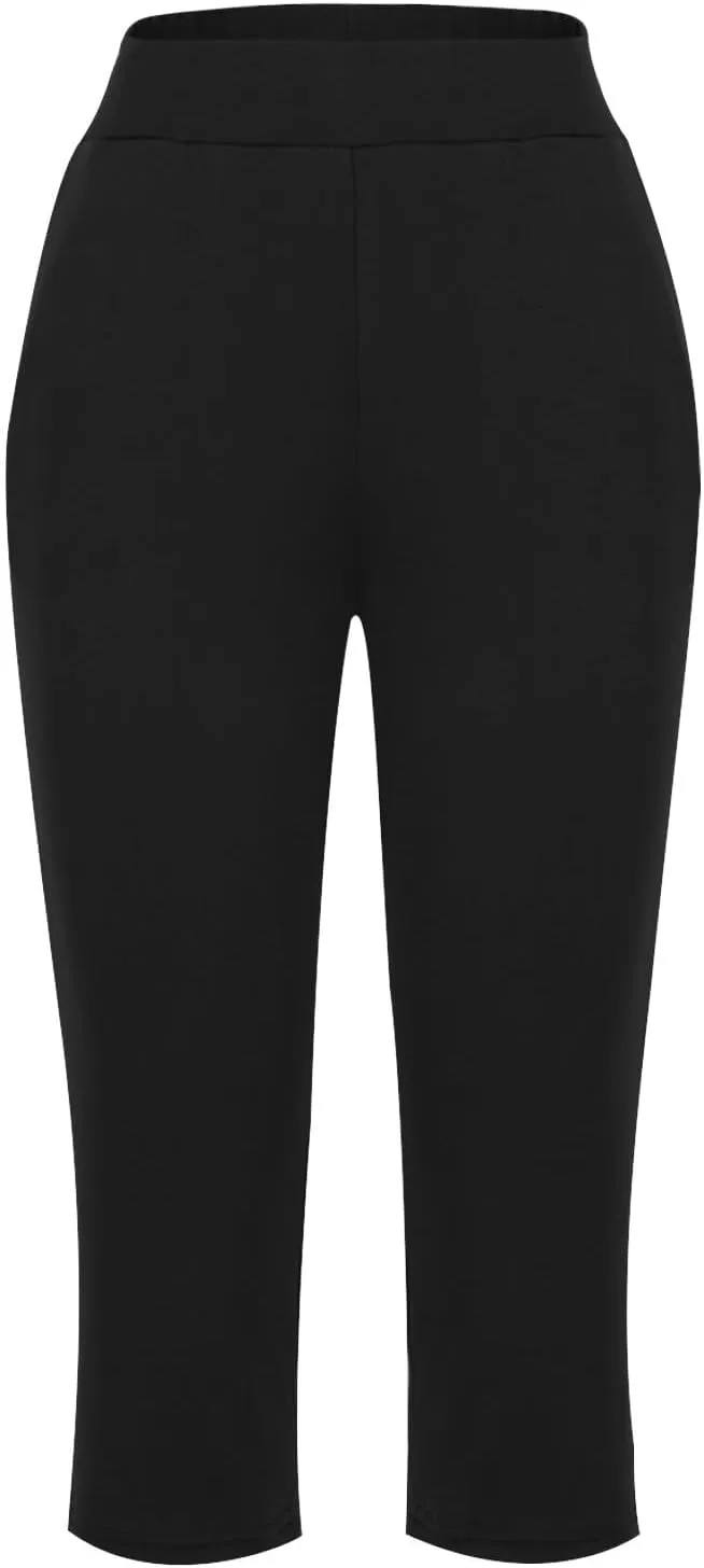 Women's Yoga Pant with Pockets Elastic High Waist Cropped Trousers Comfy Straight Leg Capris Joggers Workout Gym