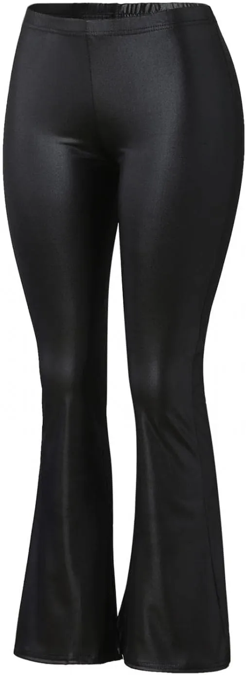 XIAOBU Faux Leather Bootcut Pants Womens Stretch High Waist Trousers Pure Color Split Cuff Slim Casual Pants