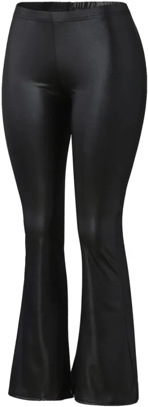 XIAOBU Faux Leather Bootcut Pants Womens Stretch High Waist Trousers Pure Color Split Cuff Slim Casual Pants