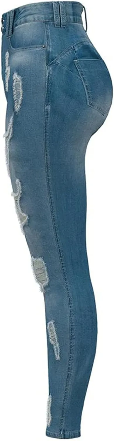 XIAOBU Tight Jeans Women's High Waist Butt-Lifting Stretch Skinny Denim Trousers Pocket Button Zipper Pencil Pants