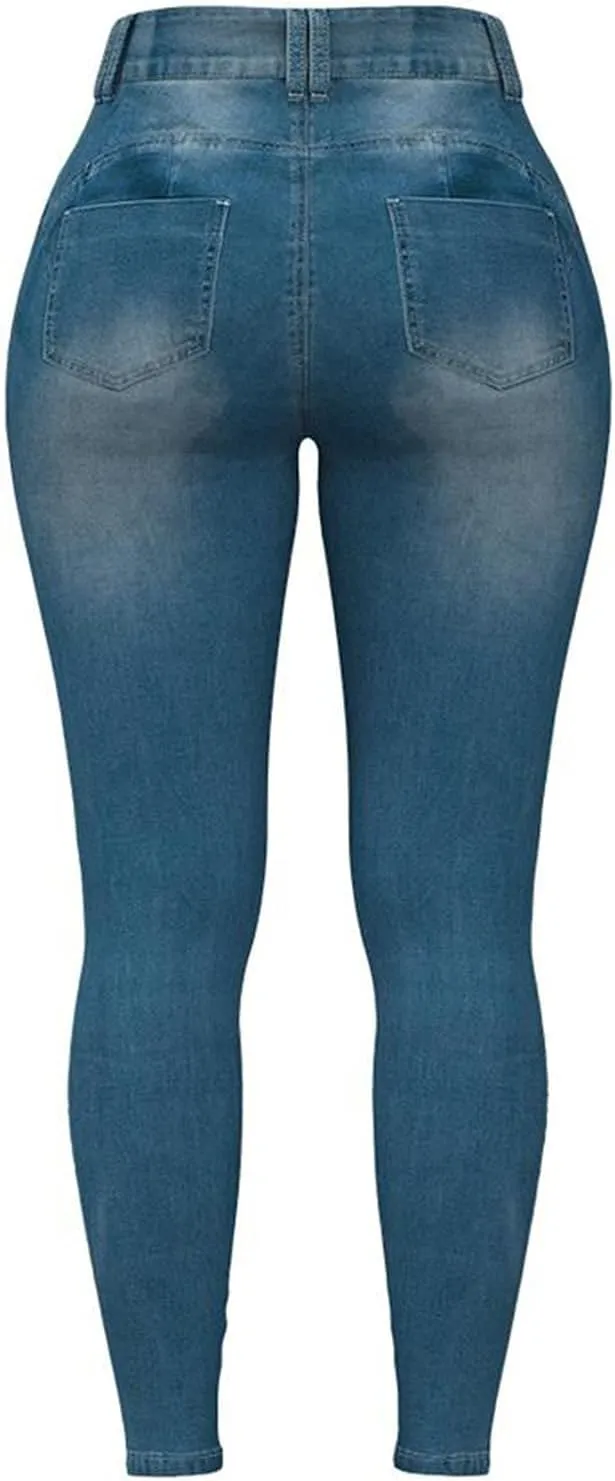 XIAOBU Tight Jeans Women's High Waist Butt-Lifting Stretch Skinny Denim Trousers Pocket Button Zipper Pencil Pants