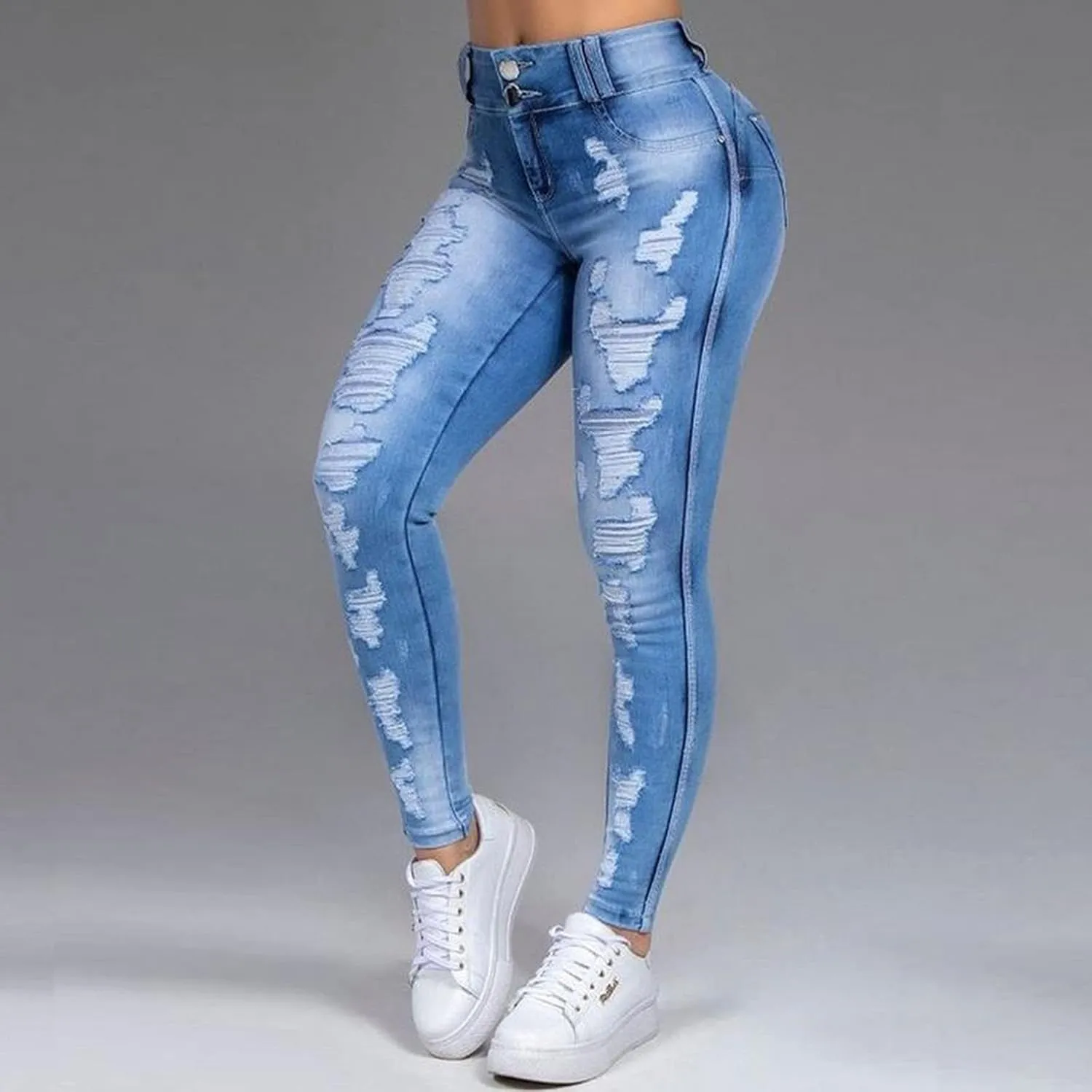 XIAOBU Tight Jeans Women's High Waist Butt-Lifting Stretch Skinny Denim Trousers Pocket Button Zipper Pencil Pants