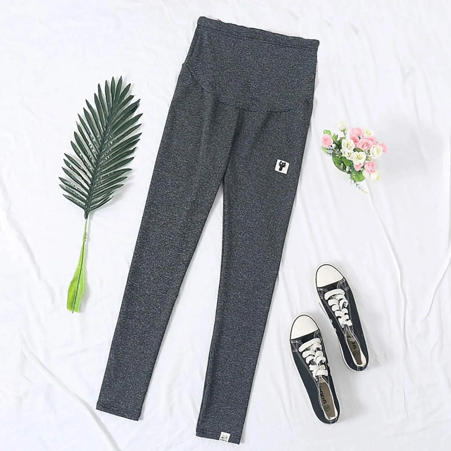 Zkuisw Yoga Pants Women High Elastic Waist Solid Color Maternity Pants Casual Adjustable Stretch Yoga Leggings Trousers